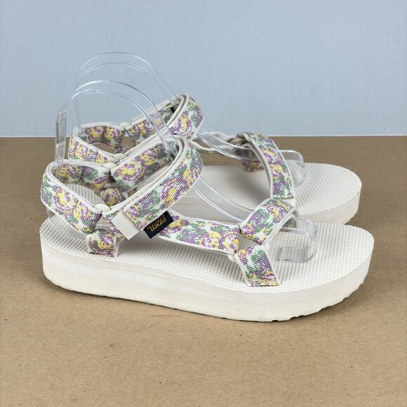 Teva Midform Universal Platform Sandals Womens 7 Cream Purple Green Casual - Picture 3 of 9